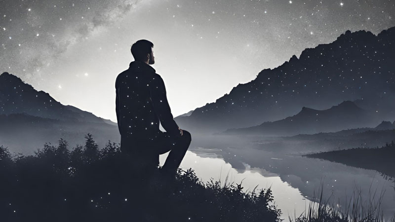 a man gazing into the starry sky at night and thinking about the future | contentcreationcollege.com