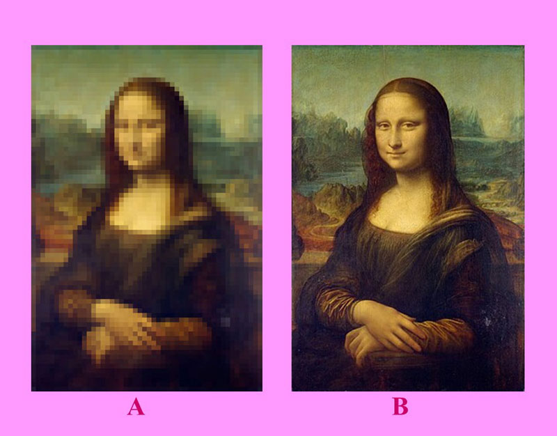 Low and high-resolution images of the famous Mona Lisa.